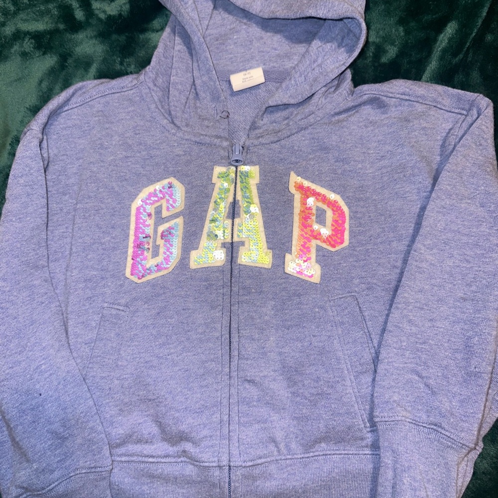 GAP Kids Heather Blue Hoodie with Colorful Sequin Logo